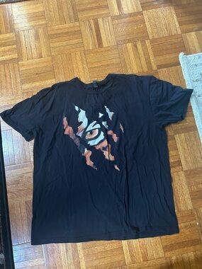 Black Graphic Tee with Tiger Eye Print - Men